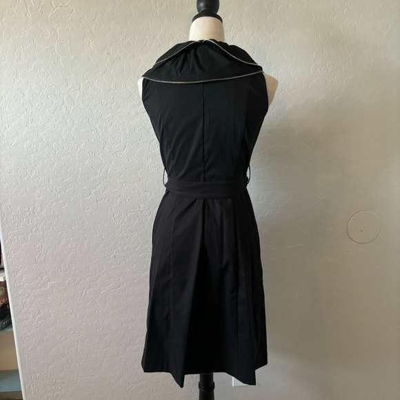 Samuel Dong Black Ruffle Zipper Front Zip Belted Midi Dress Size Small - Picture 5 of 8